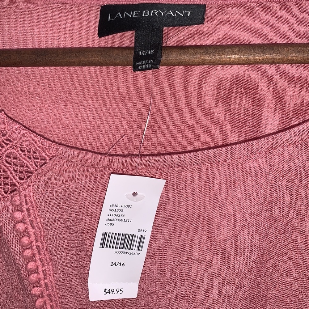 NEW Lane Bryant Blush Pink Long Sleeve Lace Top Blouse Womens Plus Size 14/16 - Picture 3 of 4